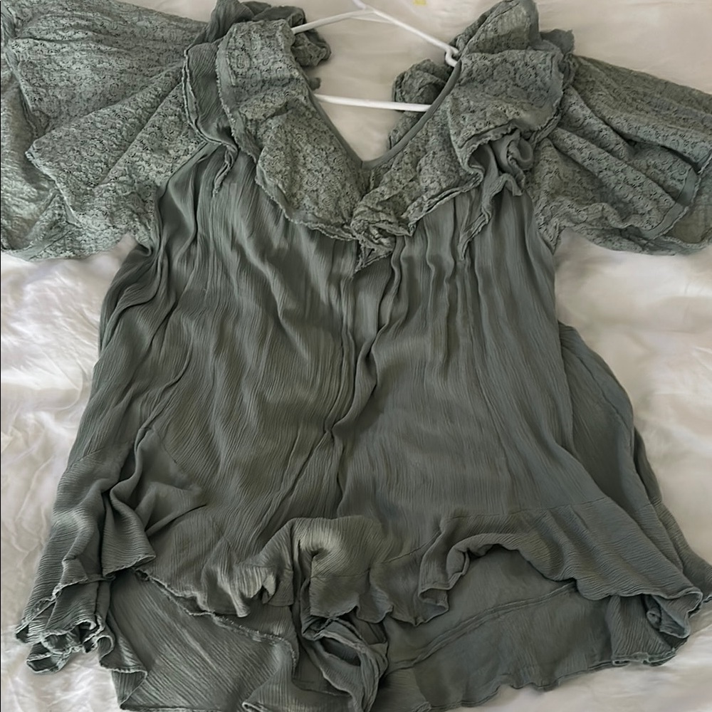 Free People Olive Ruffle Jumpsuit